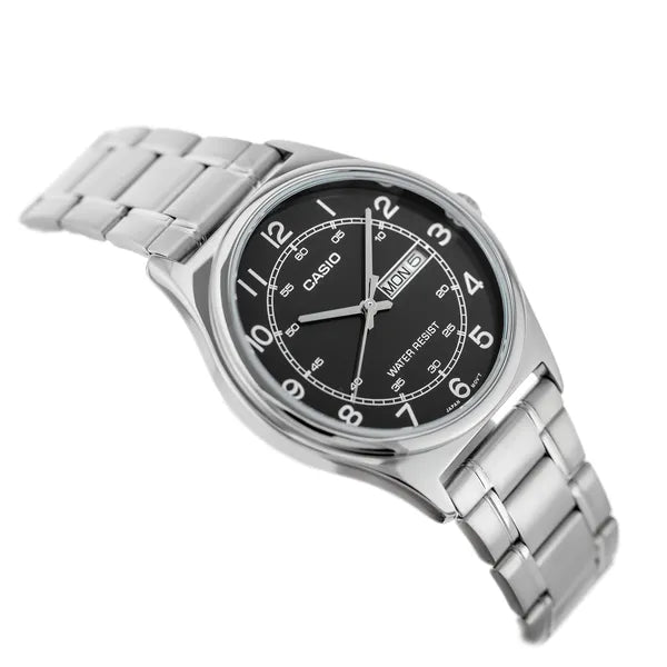 Casio MTP-V006D-1B2 férfi karóra, acél szíj, fekete számlap, 38 mm, kvarc, WR30