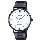 Casio férfi karóra MTP-VT01B-7B, fekete acél, fehér számlap, 40 mm, díszdoboz