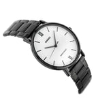 Casio férfi karóra MTP-VT01B-7B, fekete acél, fehér számlap, 40 mm, díszdoboz