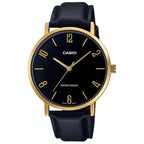Casio MTP-VT01GL-1B2 férfi karóra, 40 mm, fekete/arany, bőr szíj, WR30