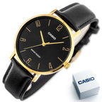 Casio MTP-VT01GL-1B2 férfi karóra, 40 mm, fekete/arany, bőr szíj, WR30