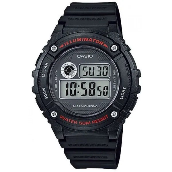 Casio W-216H-1AVEF férfi digitális karóra, fekete, WR50, díszdobozzal
