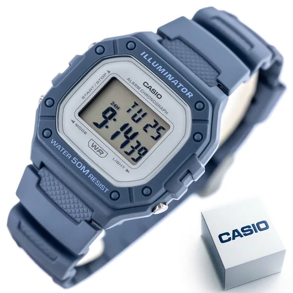 Casio W-218HC-2AVDF uniszex digitális karóra, kék, WR50, dobozzal