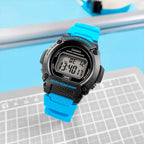 Casio W-219H-2A2VEF férfi digitális karóra, fekete/türkiz, WR50, 42 mm