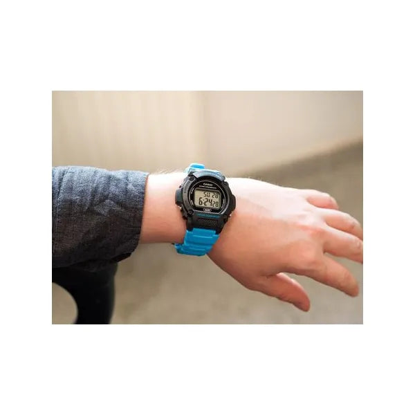 Casio W-219H-2A2VEF férfi digitális karóra, fekete/türkiz, WR50, 42 mm