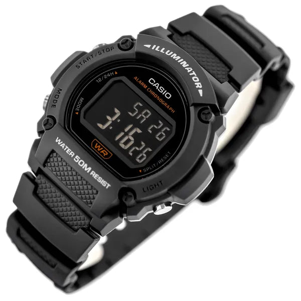 Casio W-219H-8BVEF férfi digitális karóra, fekete, WR50, LED, díszdoboz
