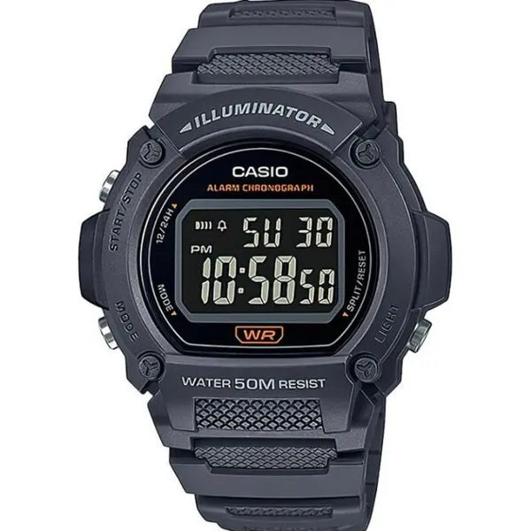 Casio W-219H-8BVEF férfi digitális karóra, fekete, WR50, LED, díszdoboz
