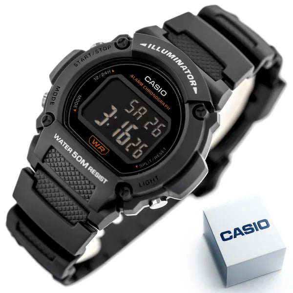 Casio W-219H-8BVEF férfi digitális karóra, fekete, WR50, LED, díszdoboz