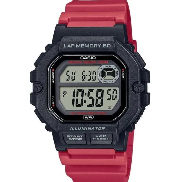 Casio WS-1400H-4AVEF férfi digitális sportóra, WR100, piros szíj