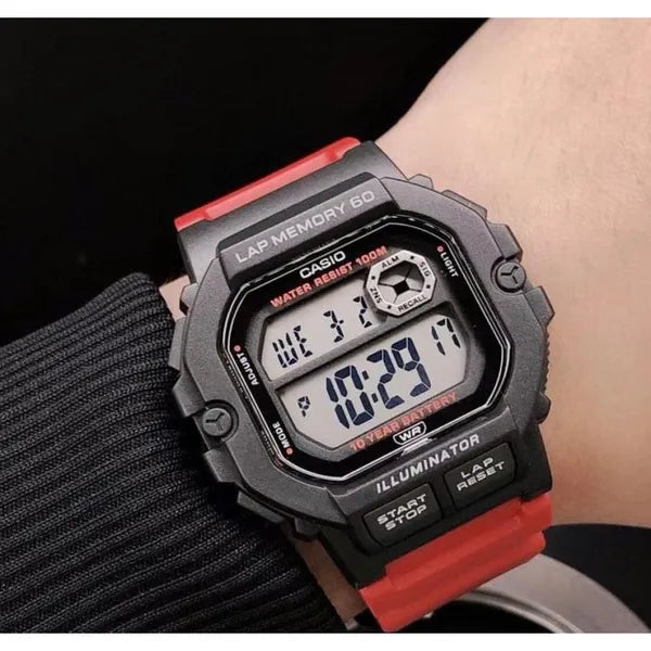 Casio WS-1400H-4AVEF férfi digitális sportóra, WR100, piros szíj