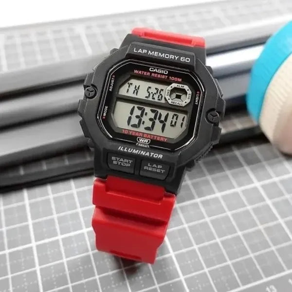 Casio WS-1400H-4AVEF férfi digitális sportóra, WR100, piros szíj