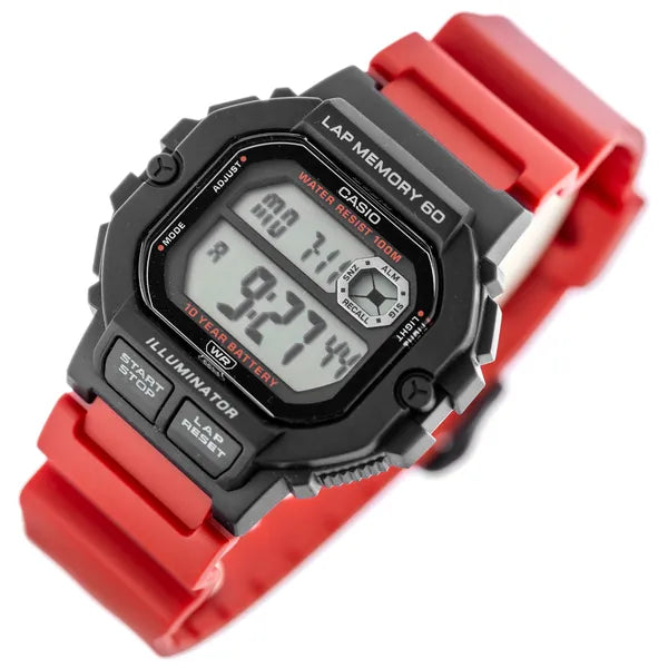 Casio WS-1400H-4AVEF férfi digitális sportóra, WR100, piros szíj