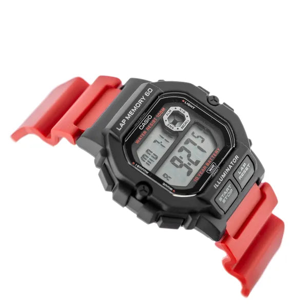 Casio WS-1400H-4AVEF férfi digitális sportóra, WR100, piros szíj