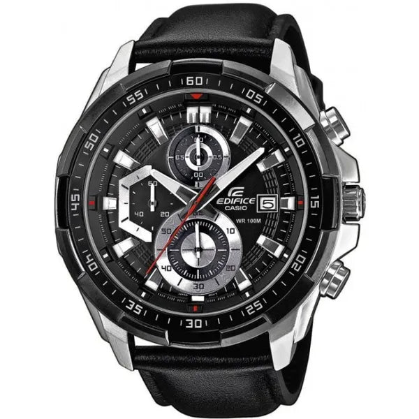 Casio Edifice EFR-539L-1AVUEF férfi kronográf óra, 48 mm, fekete bőrszíj, WR100