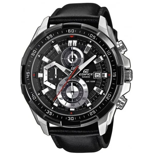 Casio Edifice EFR-539L-1AVUEF férfi kronográf óra, 48 mm, fekete bőrszíj, WR100