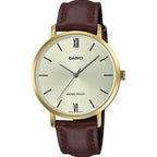 Casio LTP-VT01GL-9B női karóra, 34mm, barna bőrszíj, arany számlap, díszdoboz