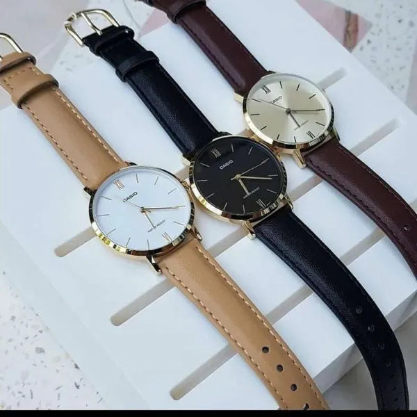 Casio LTP-VT01GL-9B női karóra, 34mm, barna bőrszíj, arany számlap, díszdoboz