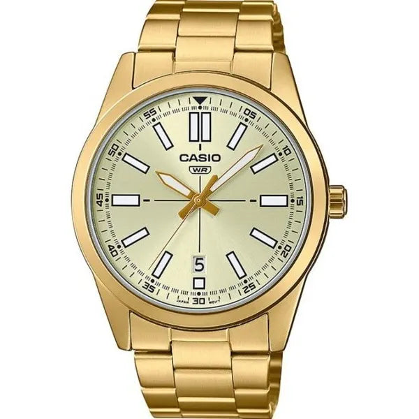 Casio férfi karóra MTP-VD02G-9EUDF, arany, acél szíj, WR30, dátum