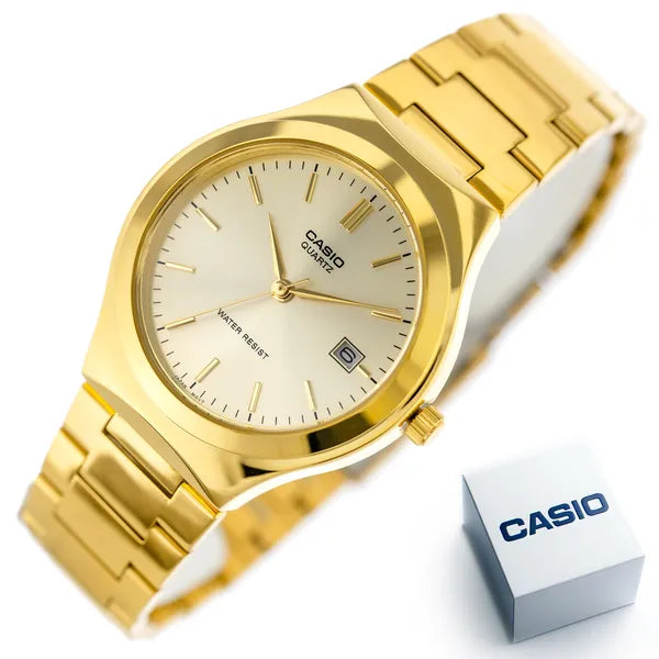 Casio MTP-1170N-9A uniszex arany nemesacél kvarc karóra, 41 mm, dátum, doboz