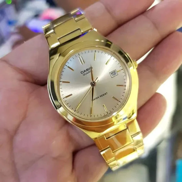 Casio MTP-1170N-9A uniszex arany nemesacél kvarc karóra, 41 mm, dátum, doboz