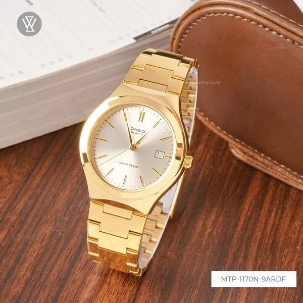 Casio MTP-1170N-9A uniszex arany nemesacél kvarc karóra, 41 mm, dátum, doboz