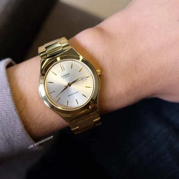 Casio MTP-1170N-9A uniszex arany nemesacél kvarc karóra, 41 mm, dátum, doboz