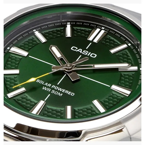 Casio MTP-RS100D-3A férfi karóra, napelemes, acél, zöld, WR50
