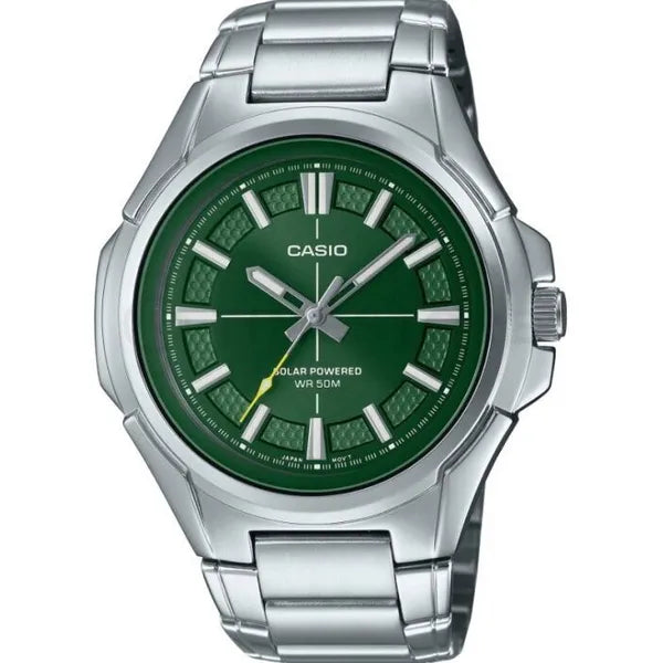 Casio MTP-RS100D-3A férfi karóra, napelemes, acél, zöld, WR50