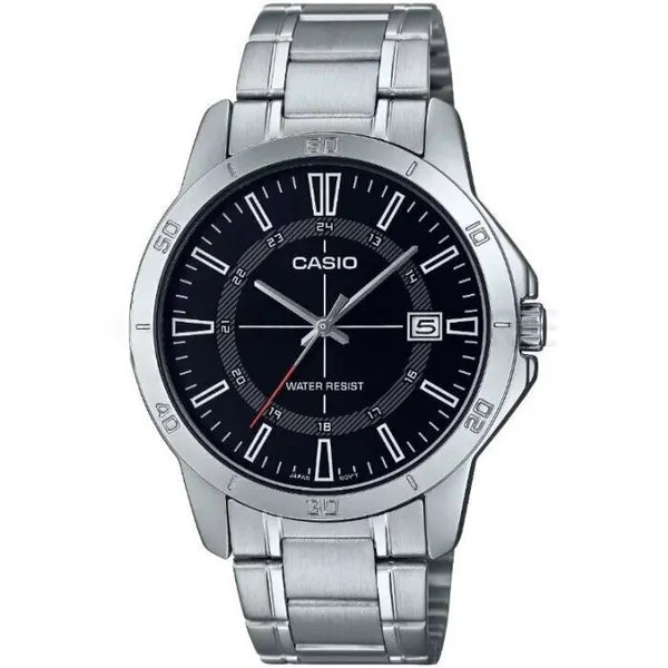 Casio MTP-V004D-1CUDF férfi karóra, acél szíj, fekete számlap, WR30, díszdoboz