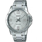 Casio férfi karóra, ezüst acél, kvarc, 42 mm, dátum, WR30, díszdoboz
