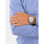 Casio férfi karóra, ezüst acél, kvarc, 42 mm, dátum, WR30, díszdoboz