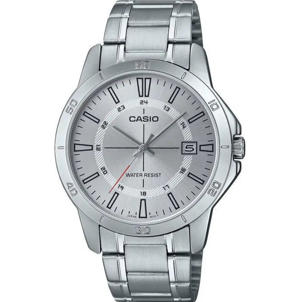 Casio MTP-V004D-7CUDF férfi karóra, ezüst, acél szíj, dátum, WR30