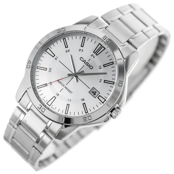 Casio MTP-V004D-7CUDF férfi karóra, ezüst, acél szíj, dátum, WR30