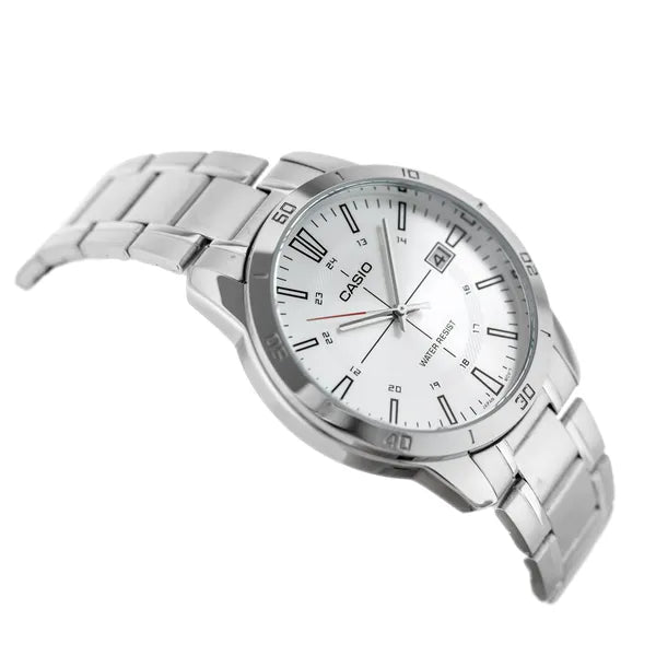 Casio MTP-V004D-7CUDF férfi karóra, ezüst, acél szíj, dátum, WR30