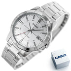 Casio MTP-V004D-7CUDF férfi karóra, ezüst, acél szíj, dátum, WR30