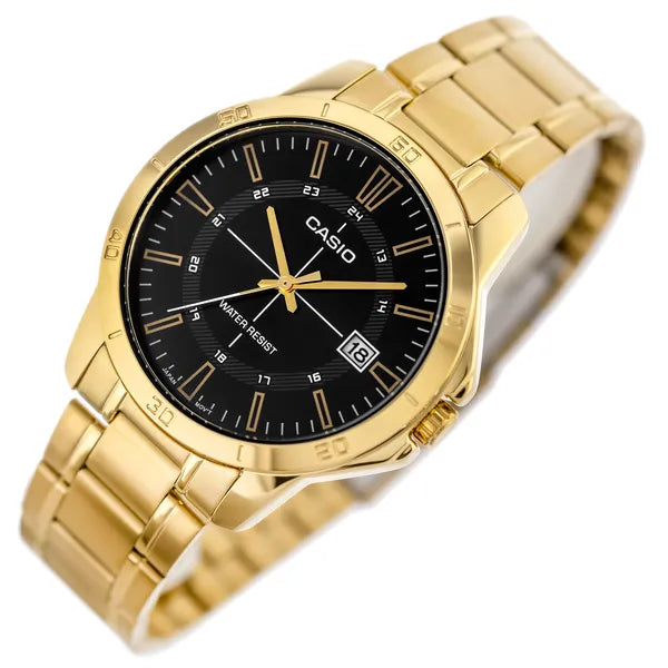 Casio férfi karóra MTP-V004G-1CUDF, aranyszínű acél, fekete számlap, 42 mm, WR30