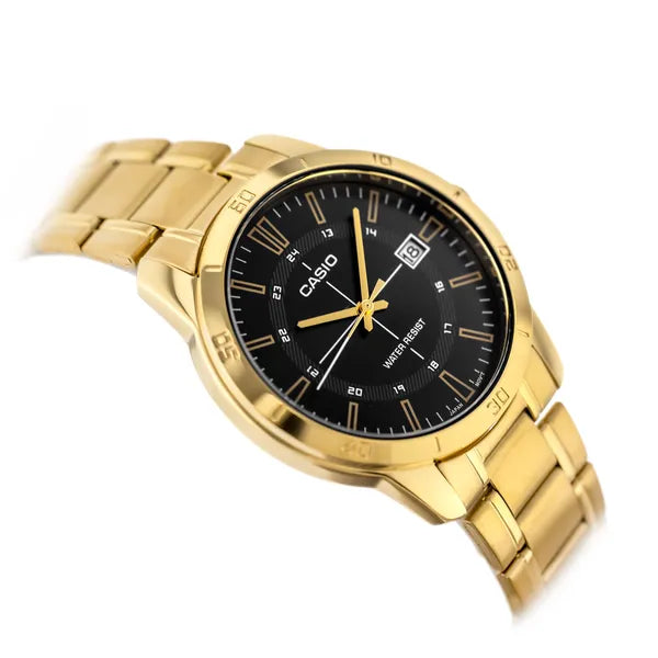 Casio férfi karóra MTP-V004G-1CUDF, aranyszínű acél, fekete számlap, 42 mm, WR30