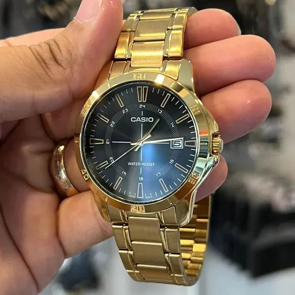 Casio férfi karóra MTP-V004G-1CUDF, aranyszínű acél, fekete számlap, 42 mm, WR30