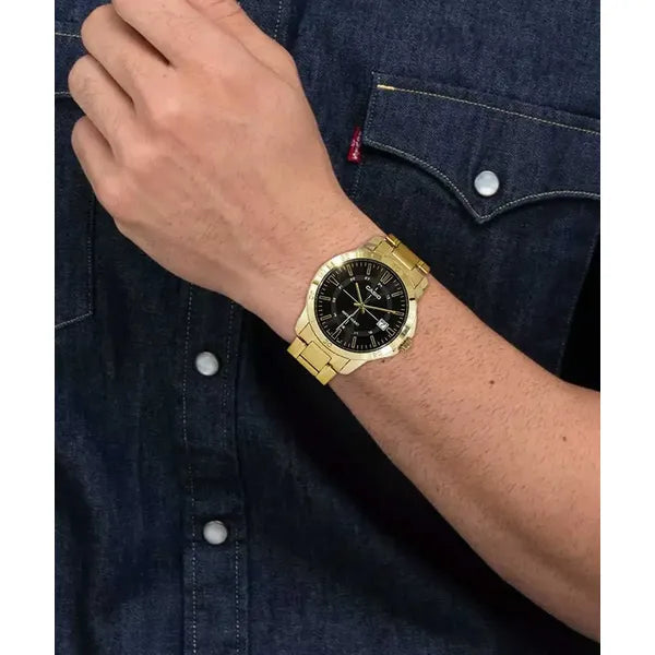 Casio férfi karóra MTP-V004G-1CUDF, aranyszínű acél, fekete számlap, 42 mm, WR30