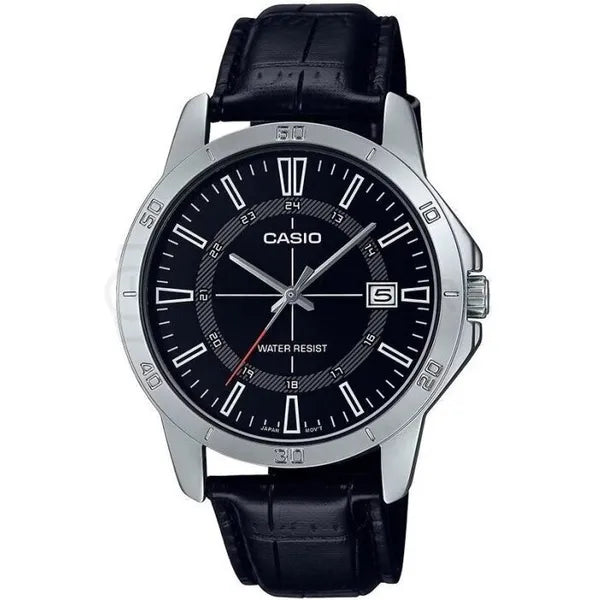 Casio MTP-V004L-1CUDF férfi karóra, kvarc, fekete bőr szíj, WR30, dátum