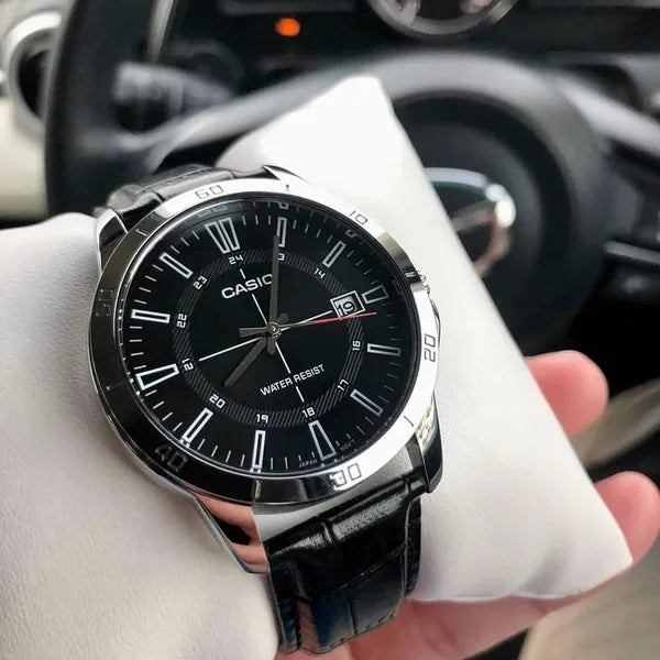 Casio MTP-V004L-1CUDF férfi karóra, kvarc, fekete bőr szíj, WR30, dátum