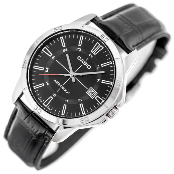 Casio MTP-V004L-1CUDF férfi karóra, kvarc, fekete bőr szíj, WR30, dátum