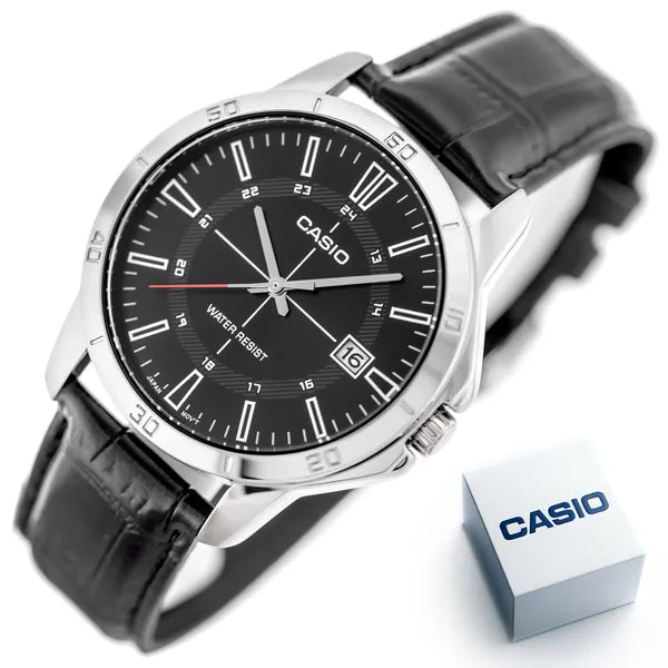 Casio MTP-V004L-1CUDF férfi karóra, kvarc, fekete bőr szíj, WR30, dátum