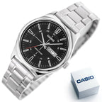 Casio MTP-V006D-1C férfi karóra, fekete számlap, acél szíj, WR30, doboz