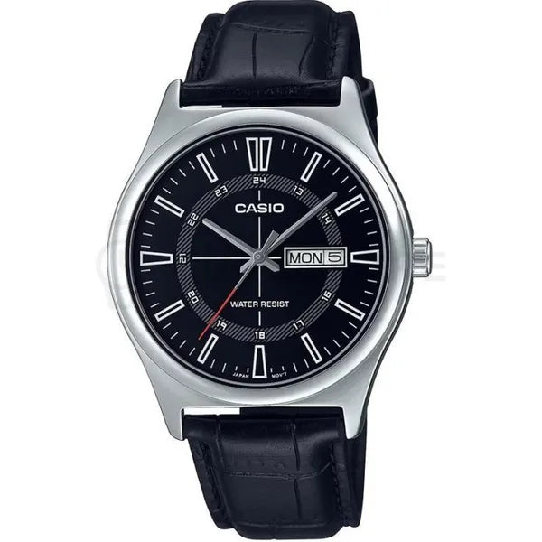 Casio férfi karóra MTP-V006L-1C, fekete bőr szíj, 38 mm, WR30, díszdoboz