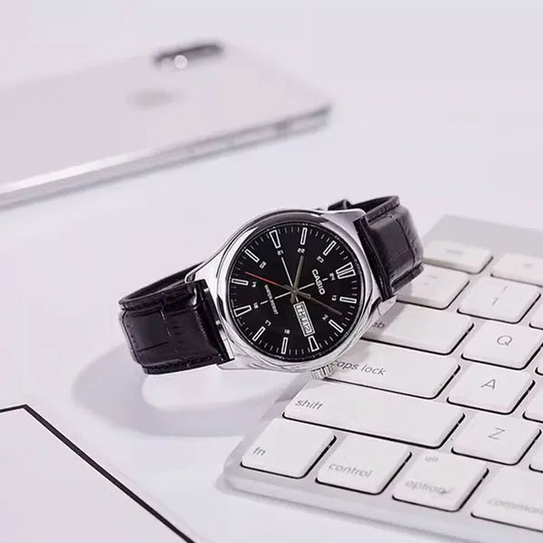 Casio férfi karóra MTP-V006L-1C, fekete bőr szíj, 38 mm, WR30, díszdoboz