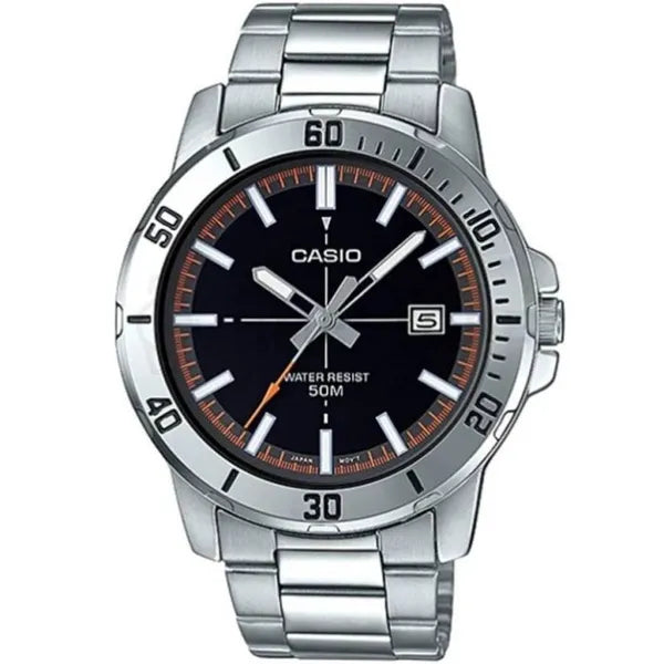 Casio MTP-VD01D-1E2VUDF férfi karóra, acél tok és szíj, fekete számlap, WR50