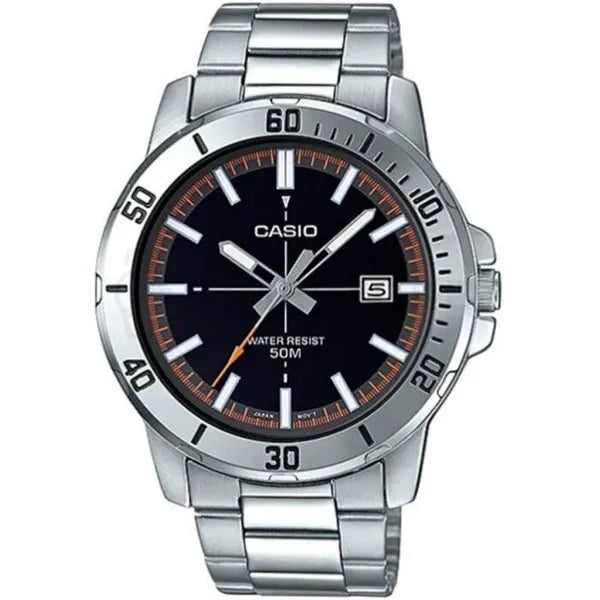 Casio MTP-VD01D-1E2VUDF férfi karóra, acél tok és szíj, fekete számlap, WR50