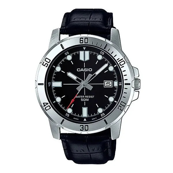 Casio MTP-VD01L-1EV férfi karóra, fekete bőr, 44 mm, WR50, dátum