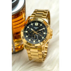 Casio MTP-VD300G-1EUDF férfi karóra, arany acélszíj, fekete számlap, 44 mm